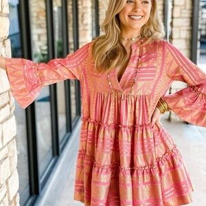 Kasia Boho mini dress gold/pink
